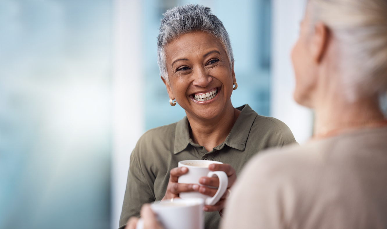 senior women and coffee with friends